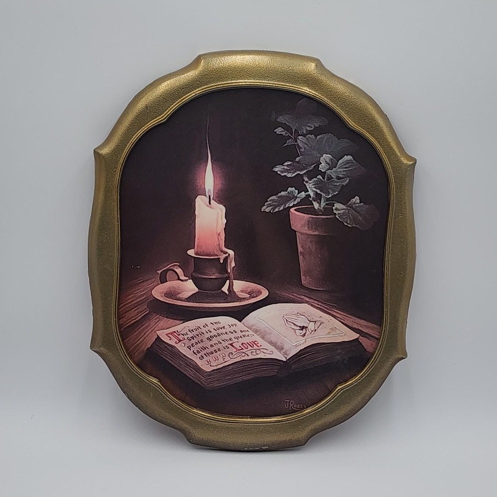 Vintage Framed Candle Fruit of the Spirit Print J Ross Home Interiors 16.25"